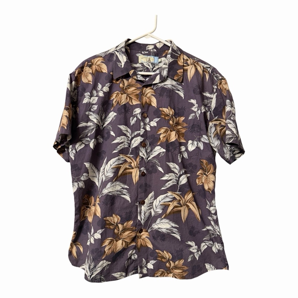 High Surf Hawaiin Purple Floral Button Down Shirt Men's XL 100% Cotton